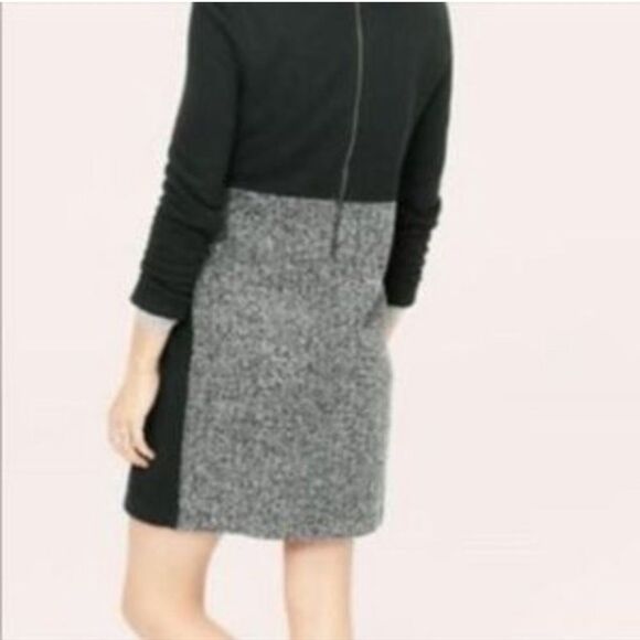 Lou and Grey Colorblock Gray Tweed Look Front Panel Black Sweater Dress Women XS - Picture 7 of 13